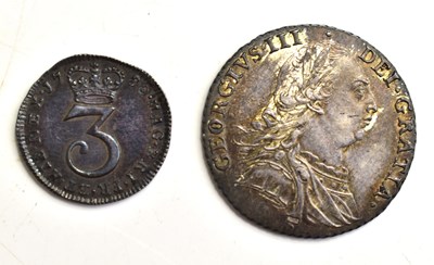 Lot 159 - A George III silver threepence dated 1780,...
