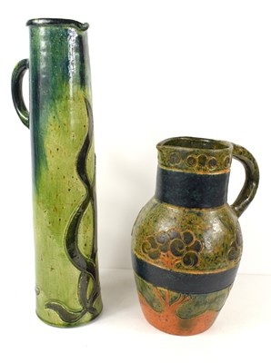Lot 341 - An Art Nouveau vase green glazed stoneware...