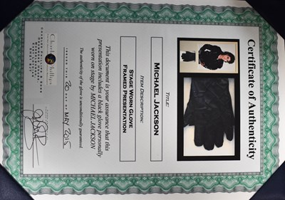Lot 454 - Micheal Jackson's Stage Worn Glove, presented...