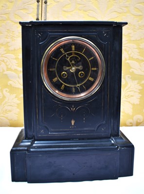 Lot 236 - An early 20th century slate mantle clock,...