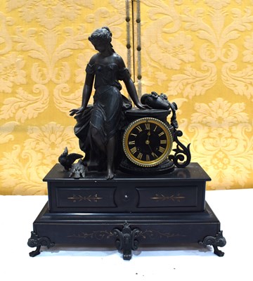 Lot 260 - A 19th century spelter and slate mantle clock...