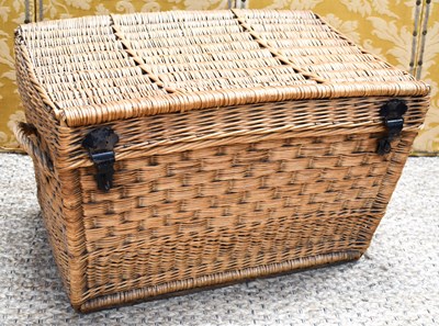 Lot 568 - An antique wicker carriage basket with black...