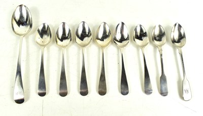 Lot 273 - A group of silver teaspoons and desert spoon...