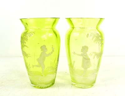 Lot 305 - A pair of Mary Gregory glass vases, decorated...