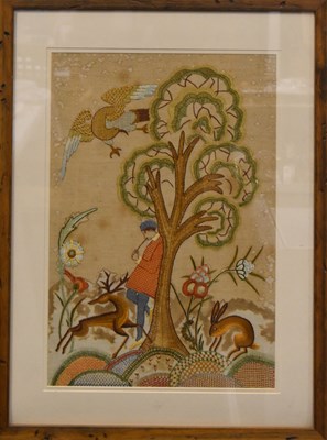 Lot 320 - An early 20th century embroidered picture...