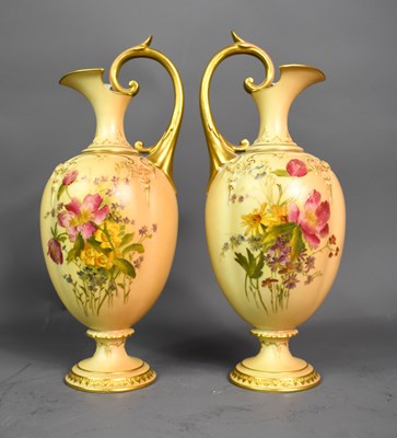 Lot 88 - A pair of large Royal Worcester ivory ground...