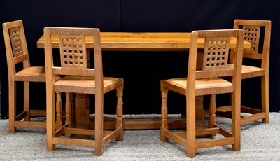 Lot 495 - A Robert ‘Mouseman’ Thompson adzed oak dining...