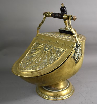 Lot 406 - A 19th century wood and brass coal box with...
