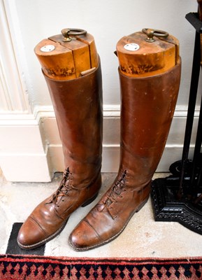 Lot 250 - A pair of 19th cent brown leather riding boots...
