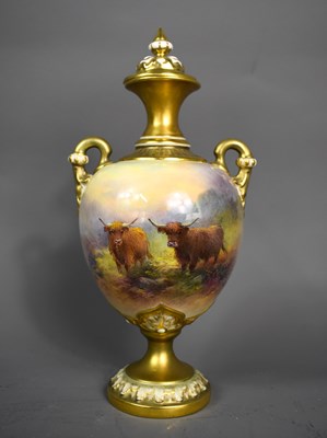 Lot 100 - A Royal Worcester vase and cover signed H...