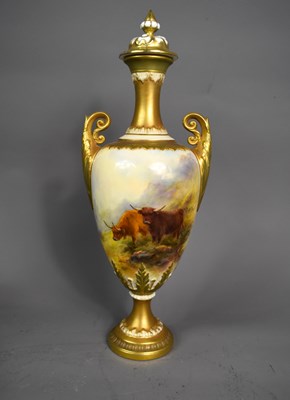 Lot 101 - A Royal Worcester vase and cover signed H...