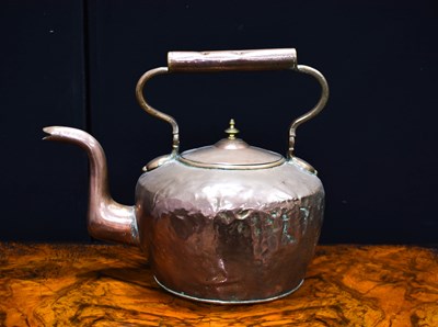 Lot 396 - A Victorian large copper kettle with brass...