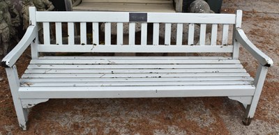 Lot 501 - A 'Yew Lodge' painted teak garden bench with...