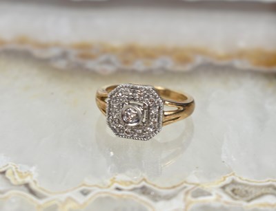 Lot 148 - An Art Deco 9ct gold and diamond cluster ring...