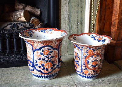 Lot 33 - Two 19th century Imari jardinieres with curved...