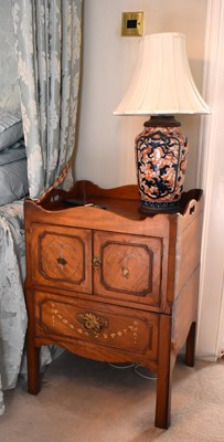 Lot 475 - A George III mahogany bedside cupboard painted...