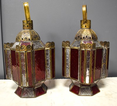 Lot 398 - A pair of Moroccan style metal hanging...