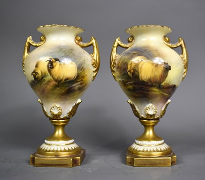 Lot 98 - A pair of Royal Worcester vases with twin...