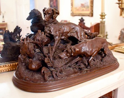 Lot 380 - A 19th century bronze hunting scene, signed...