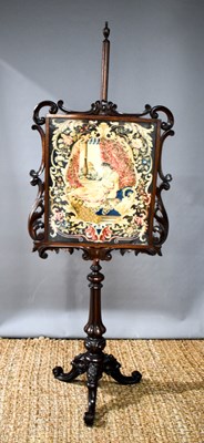 Lot 438 - A fine Victorian rosewood pole screen, the...