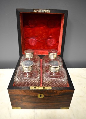 Lot 295 - A George III  rosewood decanter box with four...