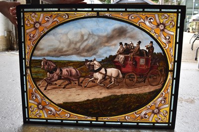 Lot 89 - A Victorian stained-glass panel, with an oval...