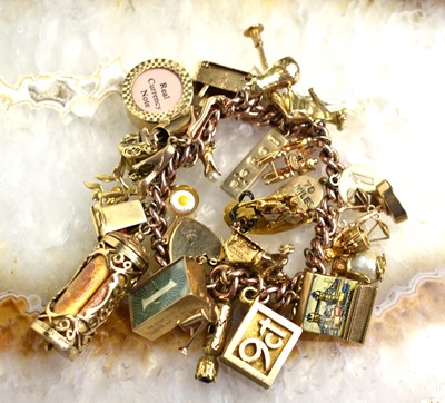 Lot 163 - A 9ct gold charm bracelet consisting of twenty...
