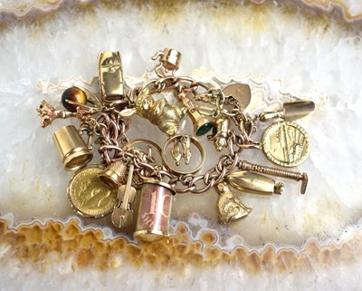 Lot 147 - A 9ct gold charm bracelet with 18 charms plus...