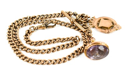 Lot 140 - A 9ct gold Albert watch chain with shield 9ct...