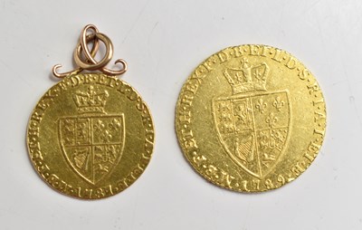 Lot 198 - Two George III Guineas, one half, with date...