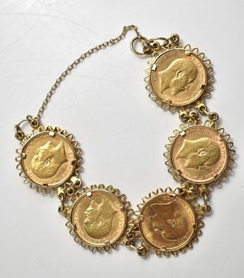 Lot 200 - A gold half sovereign bracelet consisting of...