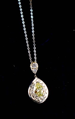 Lot 131 - A 9ct gold and diamond pendant necklace, pear...