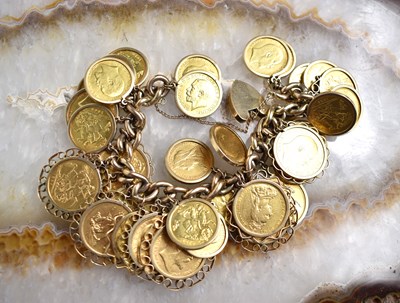 Lot 178 - A 9ct gold link bracelet with thirty four gold...