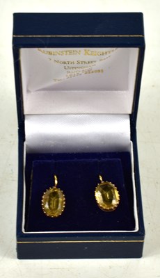 Lot 40 - A pair of 9ct gold and citrine pendant...
