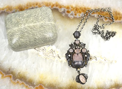 Lot 45 - A white metal rose quartz and ruby Asian...