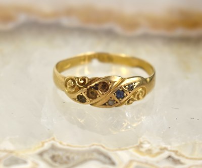 Lot 91 - An antique 18ct gold ring, set with various...