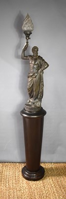 Lot 276 - A cast iron lamp in the form of a classical...