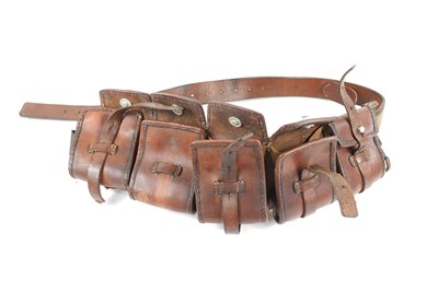 Lot 153 - A WWI era leather five pouch bandolier,...