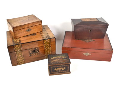 Lot 171 - A group of wooden boxes to include a mahogany...