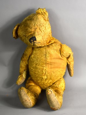 Lot 361 - An antique mohair teddy bear, straw filed with...