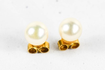 Lot 47 - A pair of 9ct gold and pearl stud earrings,...