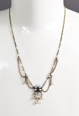 Lot 10 - A 9ct gold, opal and pearl necklace, the...