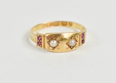 Lot 13 - A 15ct gold, seed pearl and ruby ring, the two...