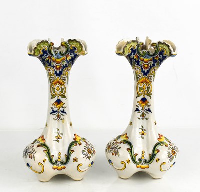 Lot 126 - A pair of French Faience polychrome vases,...