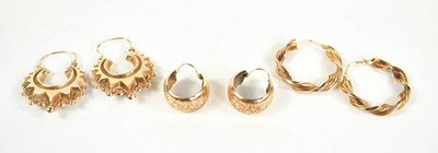Lot 78 - Three pairs of 9ct gold earrings, one pair of...
