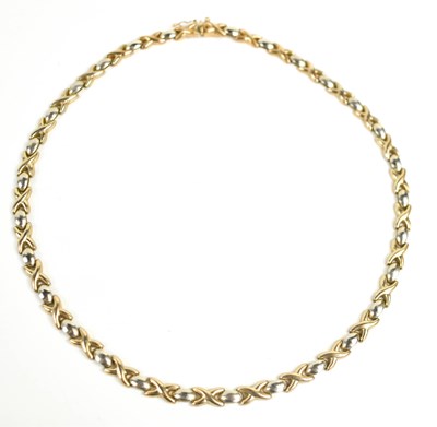 Lot 86 - A 9ct gold Italian necklace, the links of X...