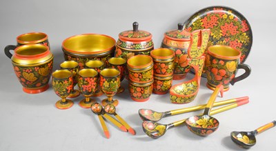Lot 173 - A collection of Russian Khokhloma ware to...