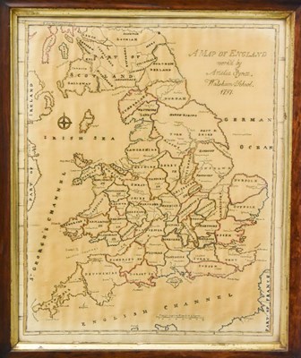 Lot 359 - A fine 18th century embroidered map of England,...