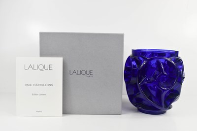 Lot 2 - A Lalique Vase Tarbillons, blue glass, limited...