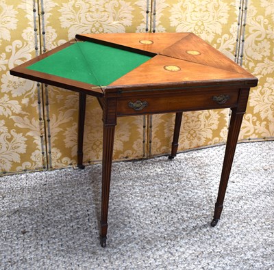 Lot 335 - A 19th century folding card table, with green...